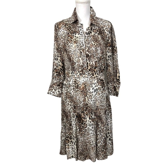 Elie Tahari Leopard Safari Print Shirt Dress Long Sleeve - Picture 1 of 15